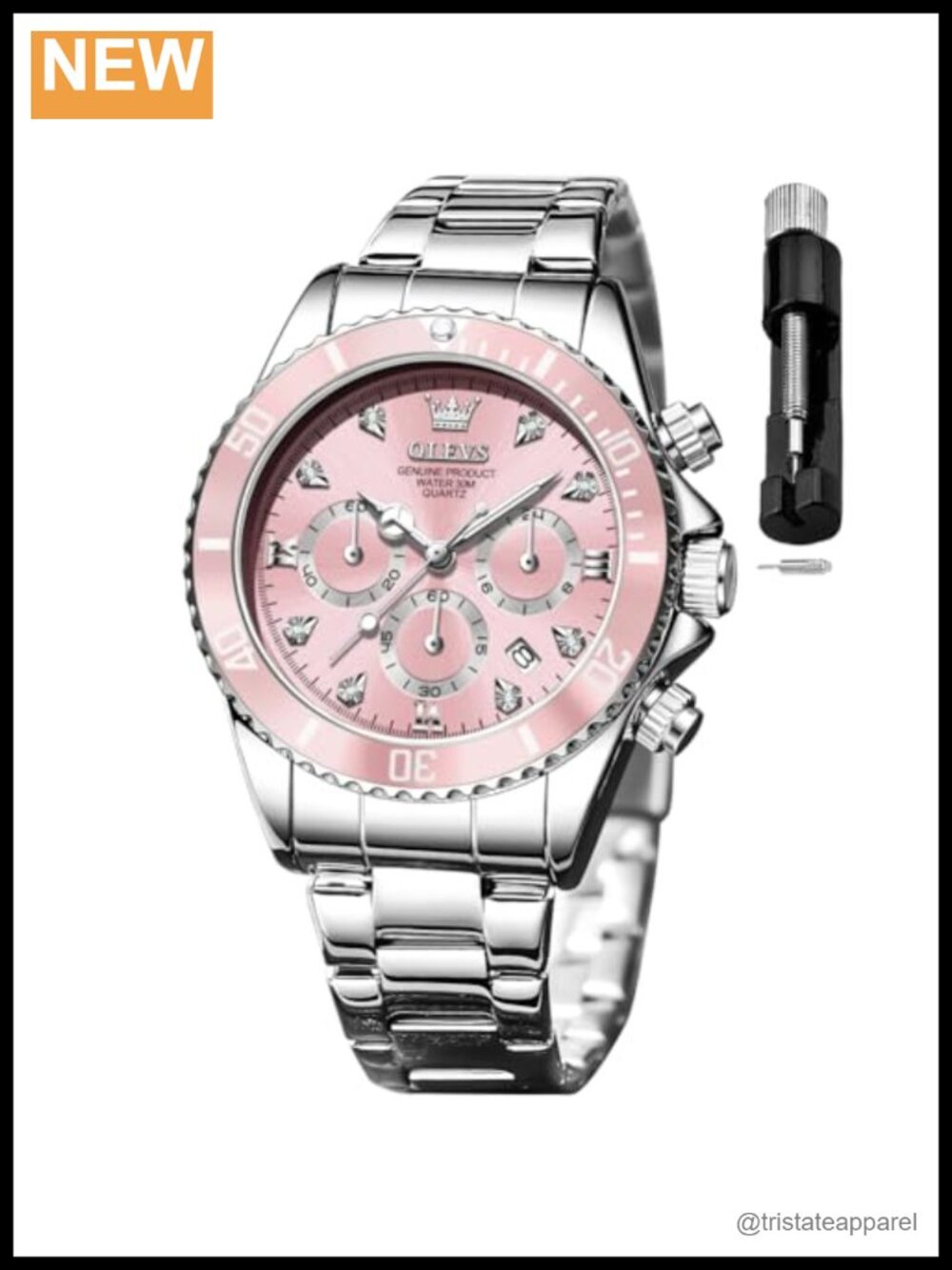 Ladies Analog Watch Diamond Stainless Steel Waterproof Luminous Day Date Two